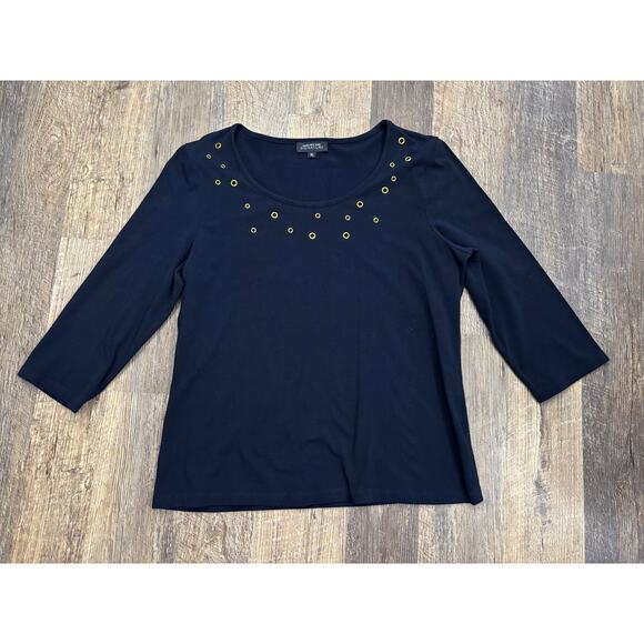 Jones New York Signature Navy Top with Gold Eyelets XL - Picture 1 of 5